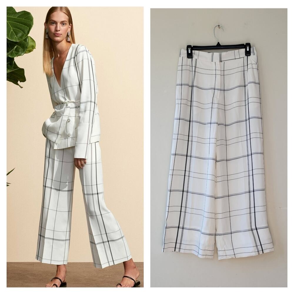 Protagonist Windowpane Plaid Viscose Fluid Wide Leg Trousers Spring 2017 small
